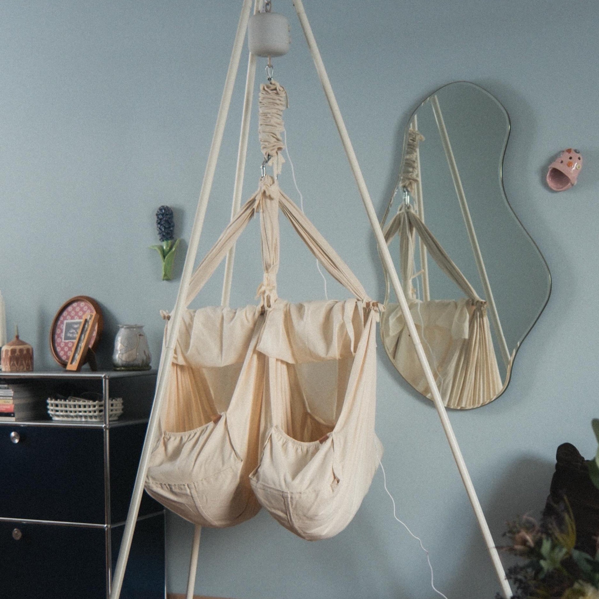 Twin baby hammock with cradle bouncer